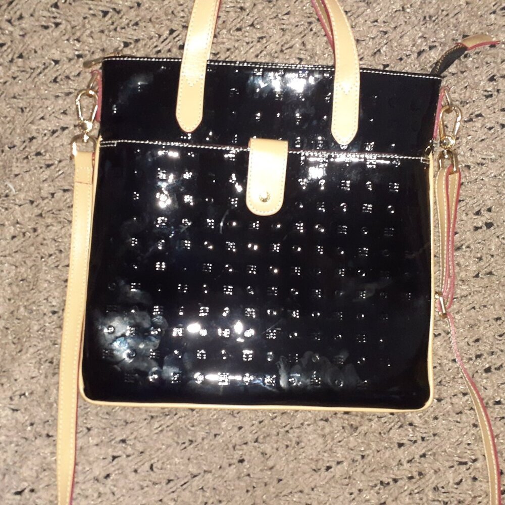 ARCADIA-Italy-Black Patent Leather Crossbody Bag/Satchel/Convertible-Excellent - Picture 2 of 8